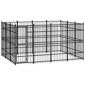 Outdoor Dog Kennel Steel 119 ft² (Color: Black)